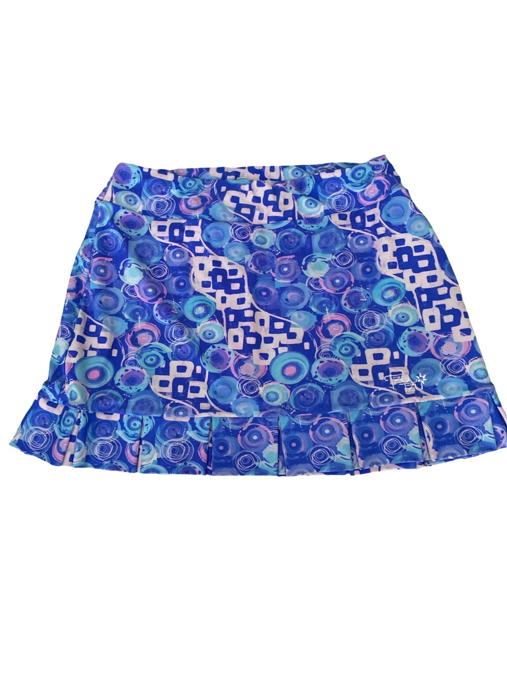 Tzu Tzu Blue & Purple Printed Pleated-Hem Mini Skort - M